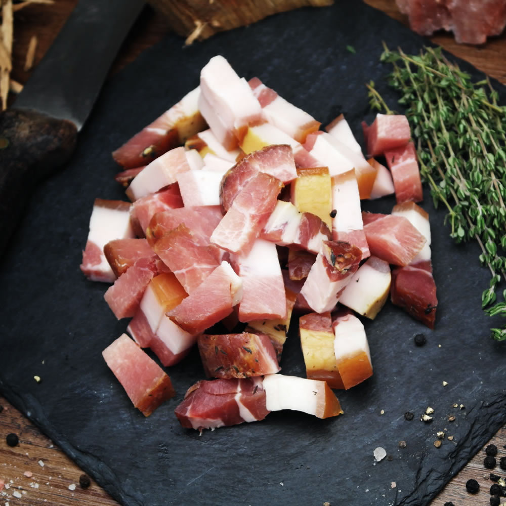 Old Fashioned Smoked Bacon Lardons – 250g - Grid Iron Meat