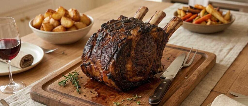 Roast beef dinner served at the table