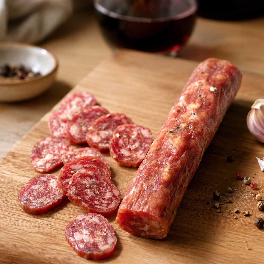 Mount Grace Pork, Garlic, Mixed Peppercorn & Red Wine Salami - 150g Piece