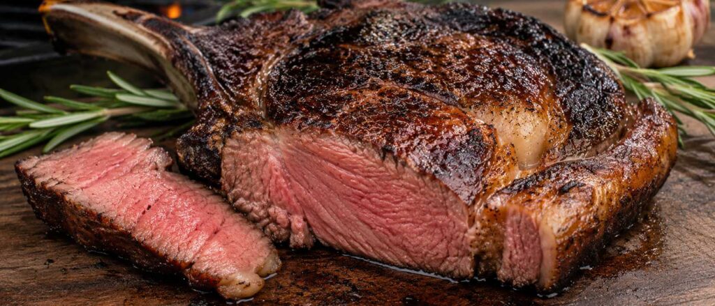 Reverse-seared native-breed beef rib chop