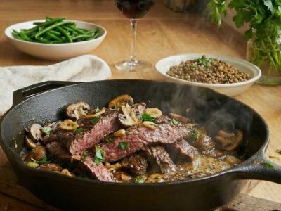 Outside Skirt Steak and mushroom skillet