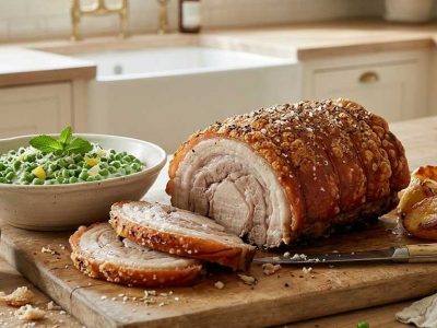 Roast Belly Pork with Creamed Peas r