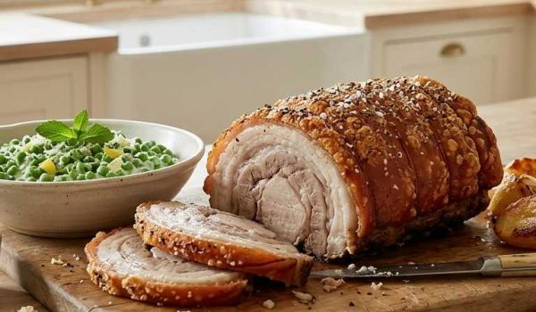 Roast Belly Pork with Creamed Peas r