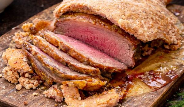 Salt-crusted picanha roast slices