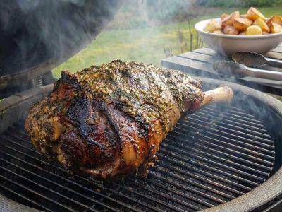 Yorkshire Mutton Leg Shank End on a Kamado BBQ r