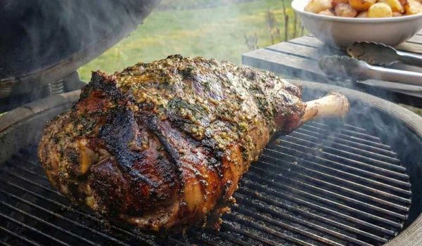 Yorkshire Mutton Leg Shank End on a Kamado BBQ r